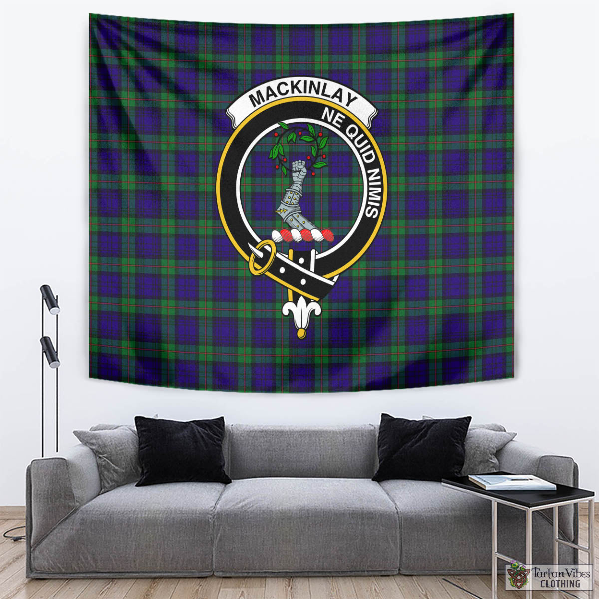 Tartan Vibes Clothing MacKinlay Modern Tartan Tapestry Wall Hanging and Home Decor for Room with Family Crest