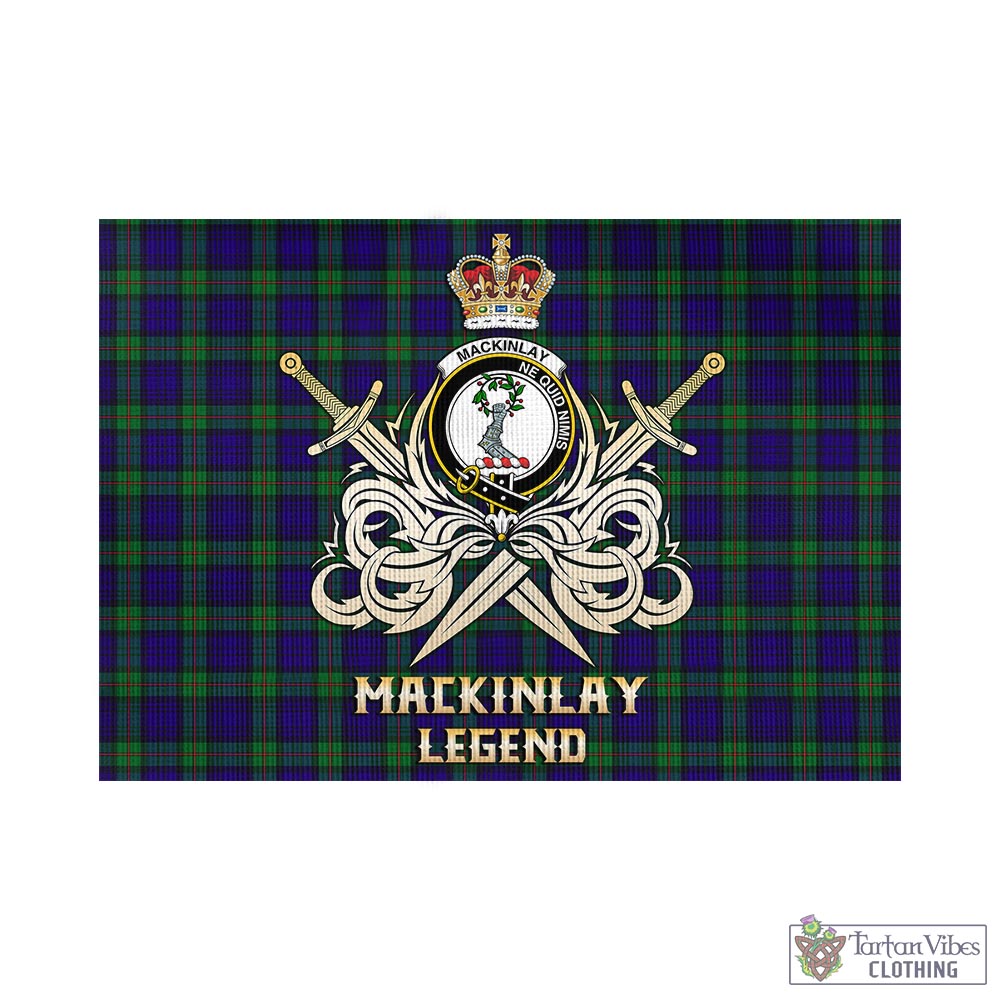 Tartan Vibes Clothing MacKinlay Modern Tartan Flag with Clan Crest and the Golden Sword of Courageous Legacy