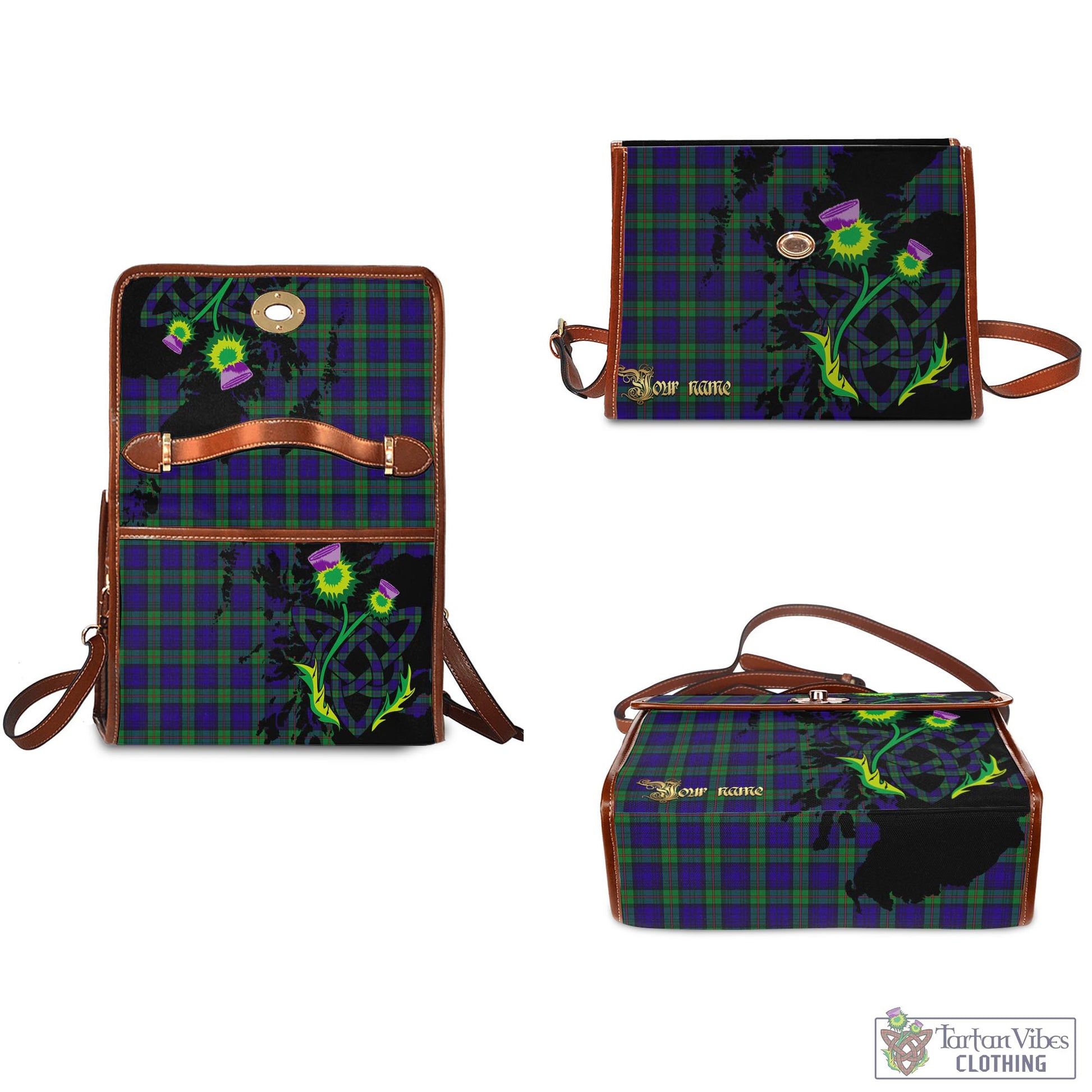 Tartan Vibes Clothing MacKinlay Modern Tartan Waterproof Canvas Bag with Scotland Map and Thistle Celtic Accents