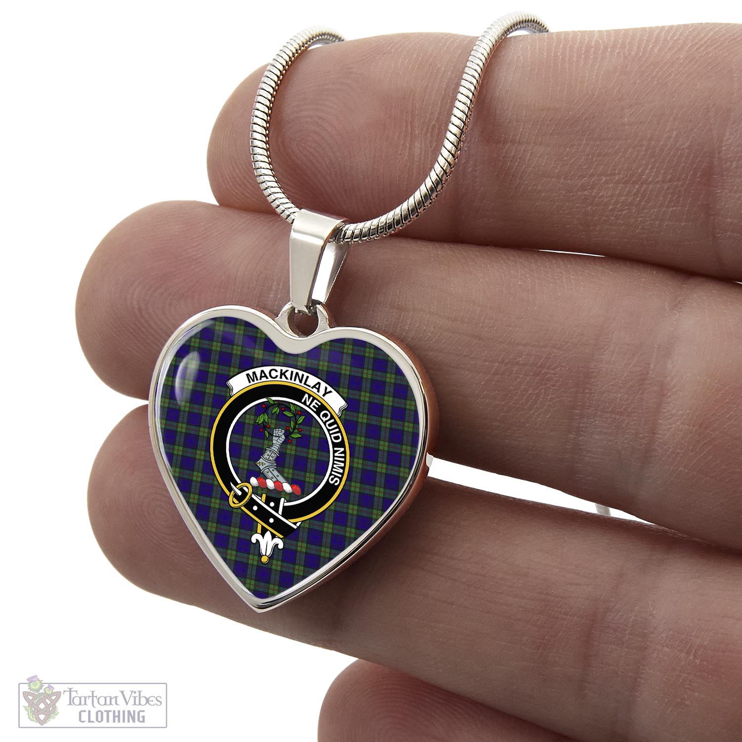 Tartan Vibes Clothing MacKinlay Modern Tartan Heart Necklace with Family Crest