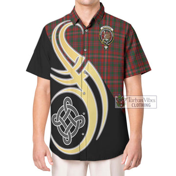 MacKinnon (McKinnon) Tartan Short Sleeve Button Shirt with Family Crest and Celtic Symbol Style