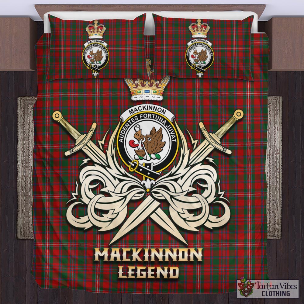 Tartan Vibes Clothing MacKinnon Tartan Bedding Set with Clan Crest and the Golden Sword of Courageous Legacy