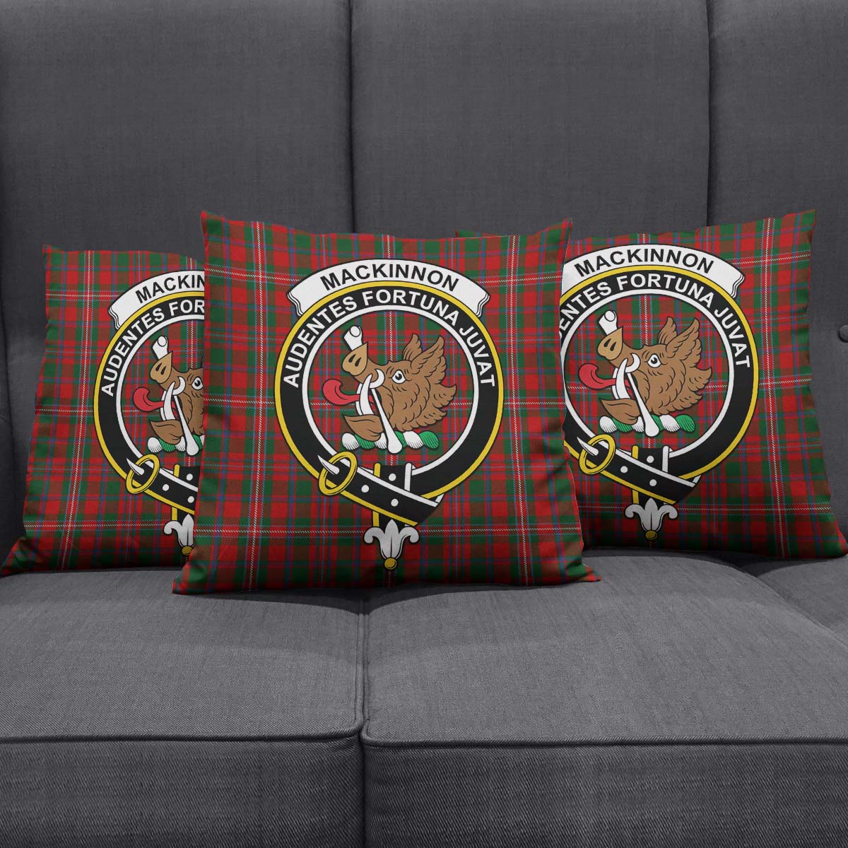 MacKinnon Tartan Pillow Cover with Family Crest Square Pillow Cover - Tartanvibesclothing