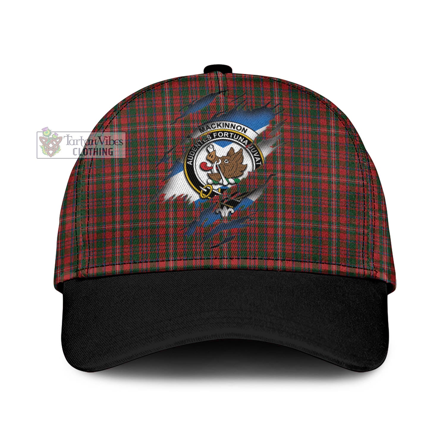 Tartan Vibes Clothing MacKinnon Tartan Classic Cap with Family Crest In Me Style