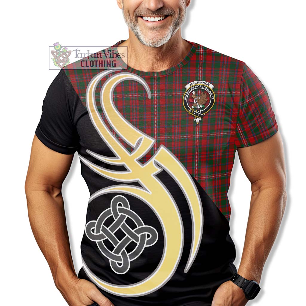 Tartan Vibes Clothing MacKinnon Tartan T-Shirt with Family Crest and Celtic Symbol Style