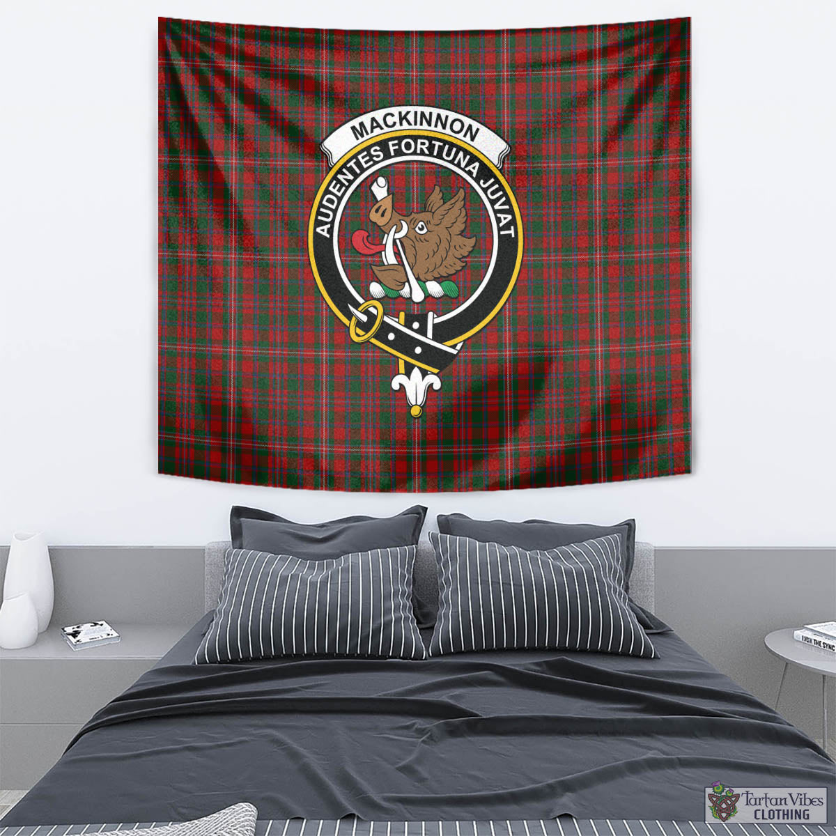 Tartan Vibes Clothing MacKinnon Tartan Tapestry Wall Hanging and Home Decor for Room with Family Crest