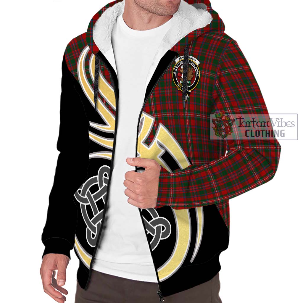 MacKinnon (McKinnon) Tartan Sherpa Hoodie with Family Crest and Celtic Symbol Style - Tartan Vibes Clothing