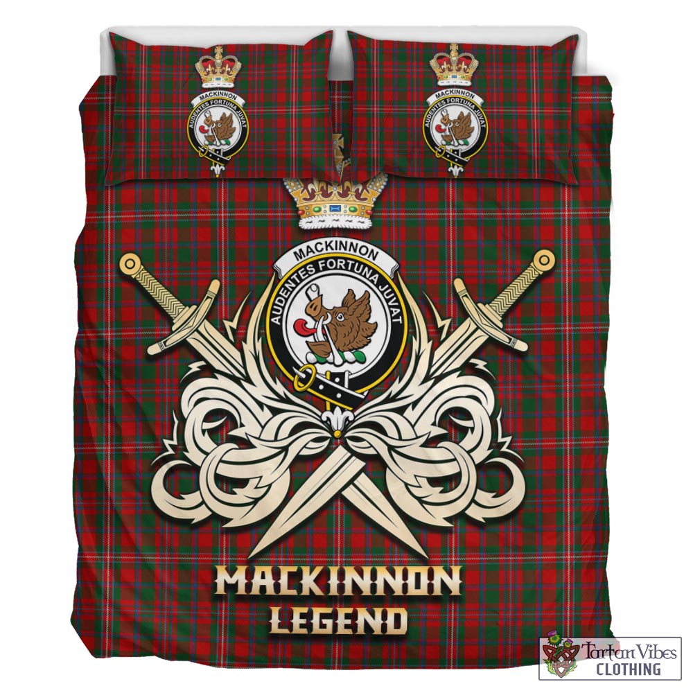 Tartan Vibes Clothing MacKinnon Tartan Bedding Set with Clan Crest and the Golden Sword of Courageous Legacy