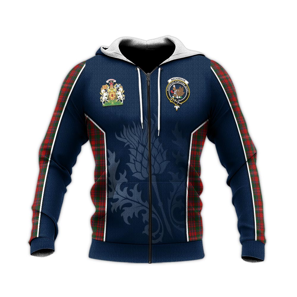 Tartan Vibes Clothing MacKinnon Tartan Knitted Hoodie with Family Crest and Scottish Thistle Vibes Sport Style