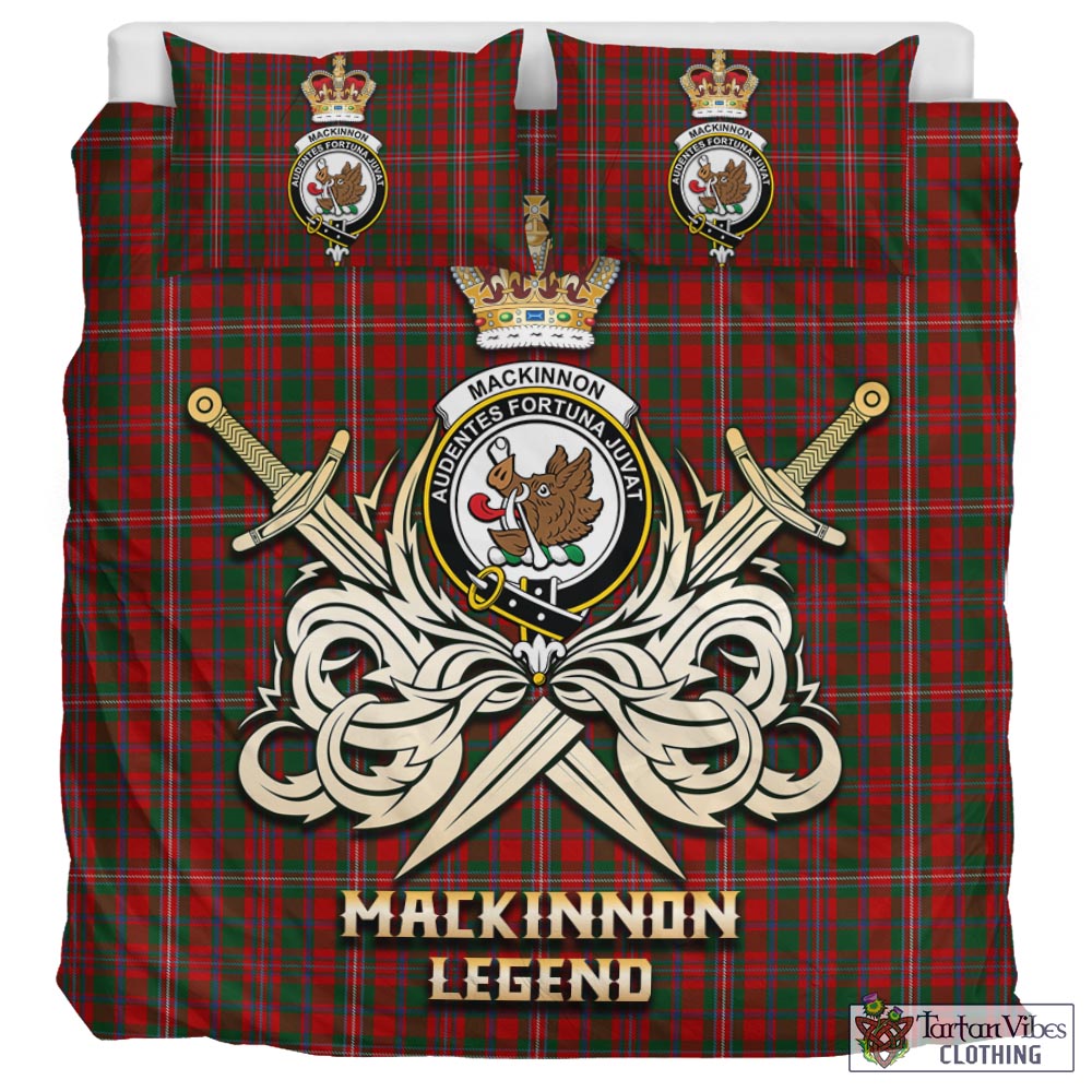 Tartan Vibes Clothing MacKinnon Tartan Bedding Set with Clan Crest and the Golden Sword of Courageous Legacy