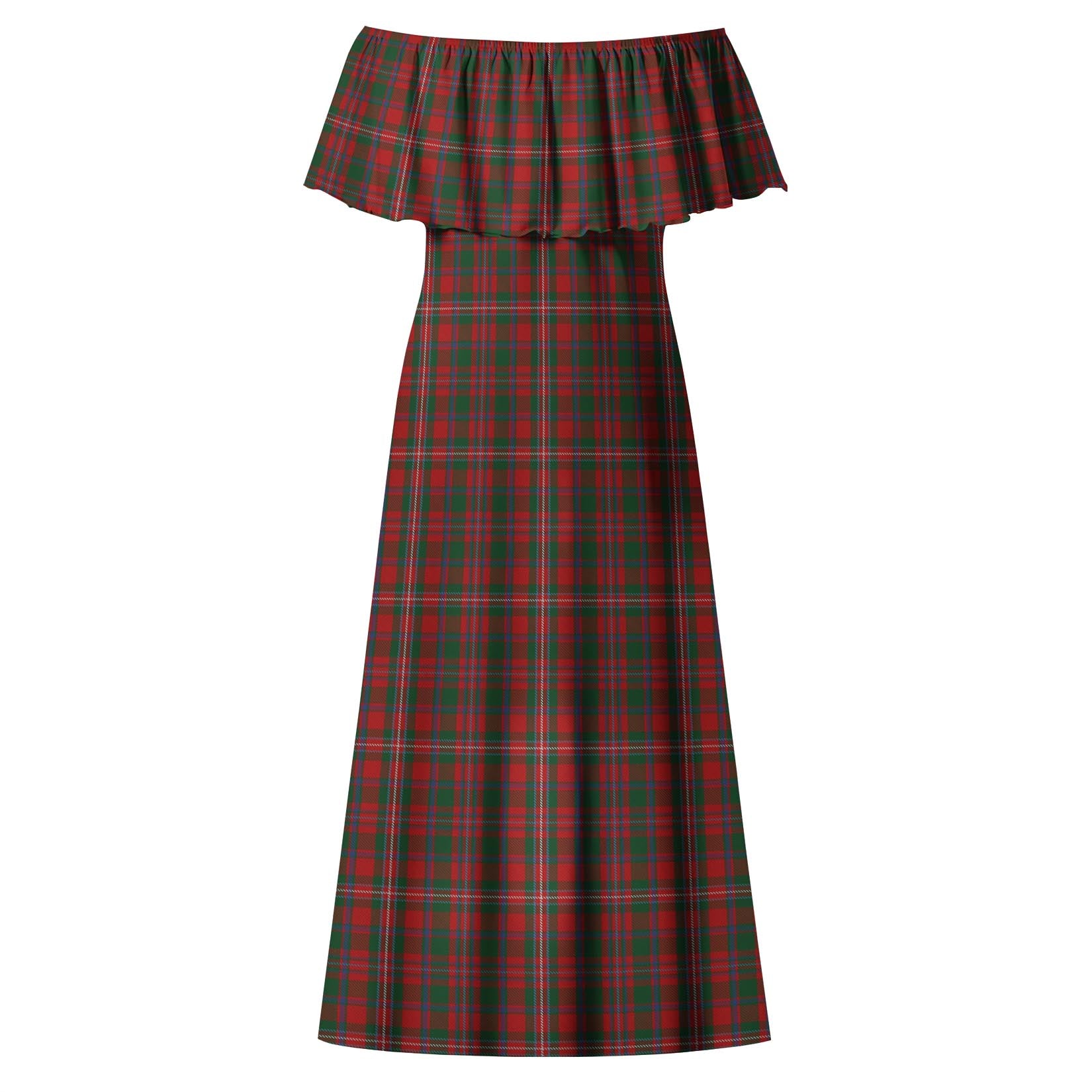 MacKinnon Tartan Off Shoulder Long Dress - Tartanvibesclothing