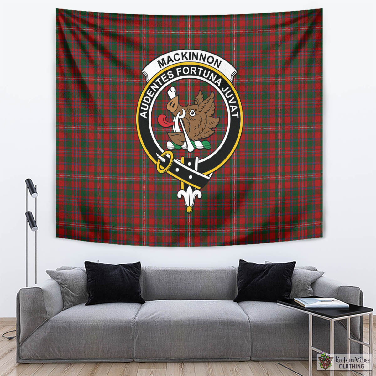 Tartan Vibes Clothing MacKinnon Tartan Tapestry Wall Hanging and Home Decor for Room with Family Crest