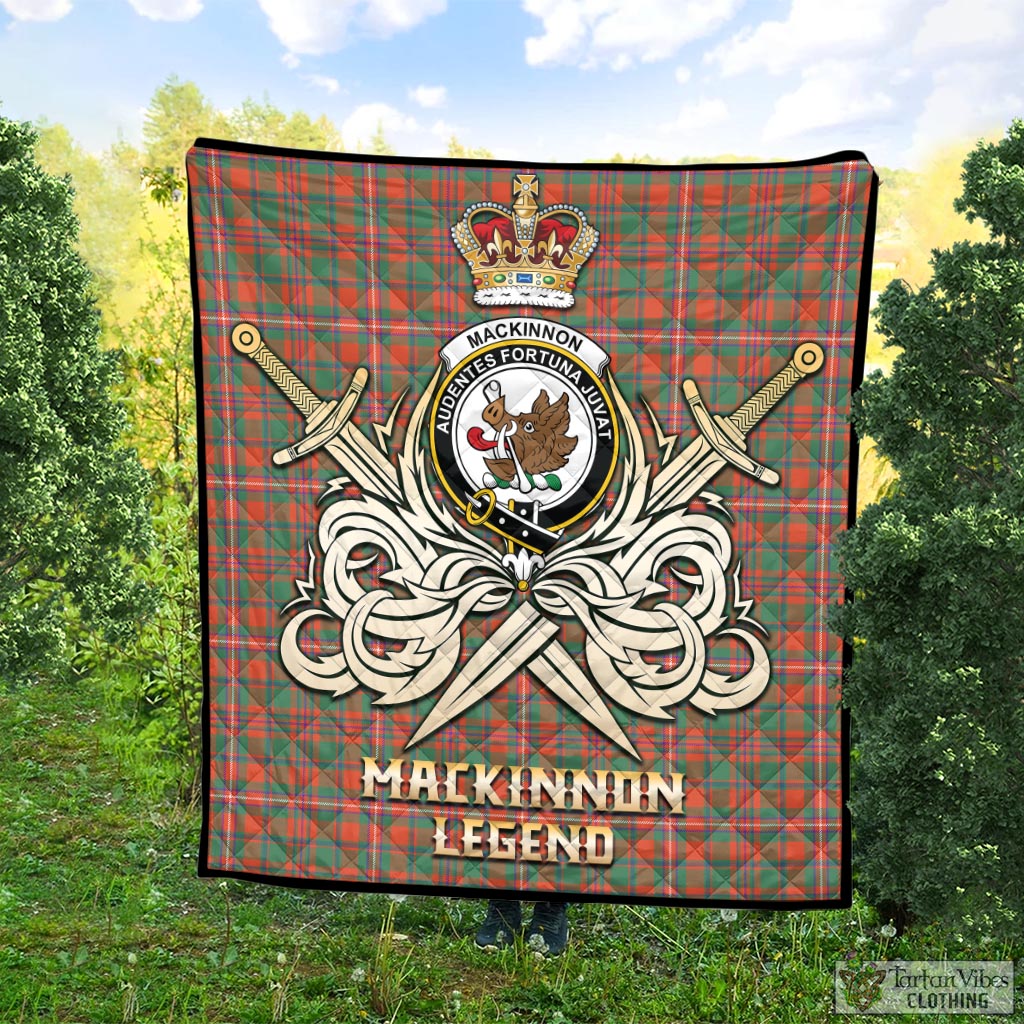 Tartan Vibes Clothing MacKinnon Ancient Tartan Quilt with Clan Crest and the Golden Sword of Courageous Legacy