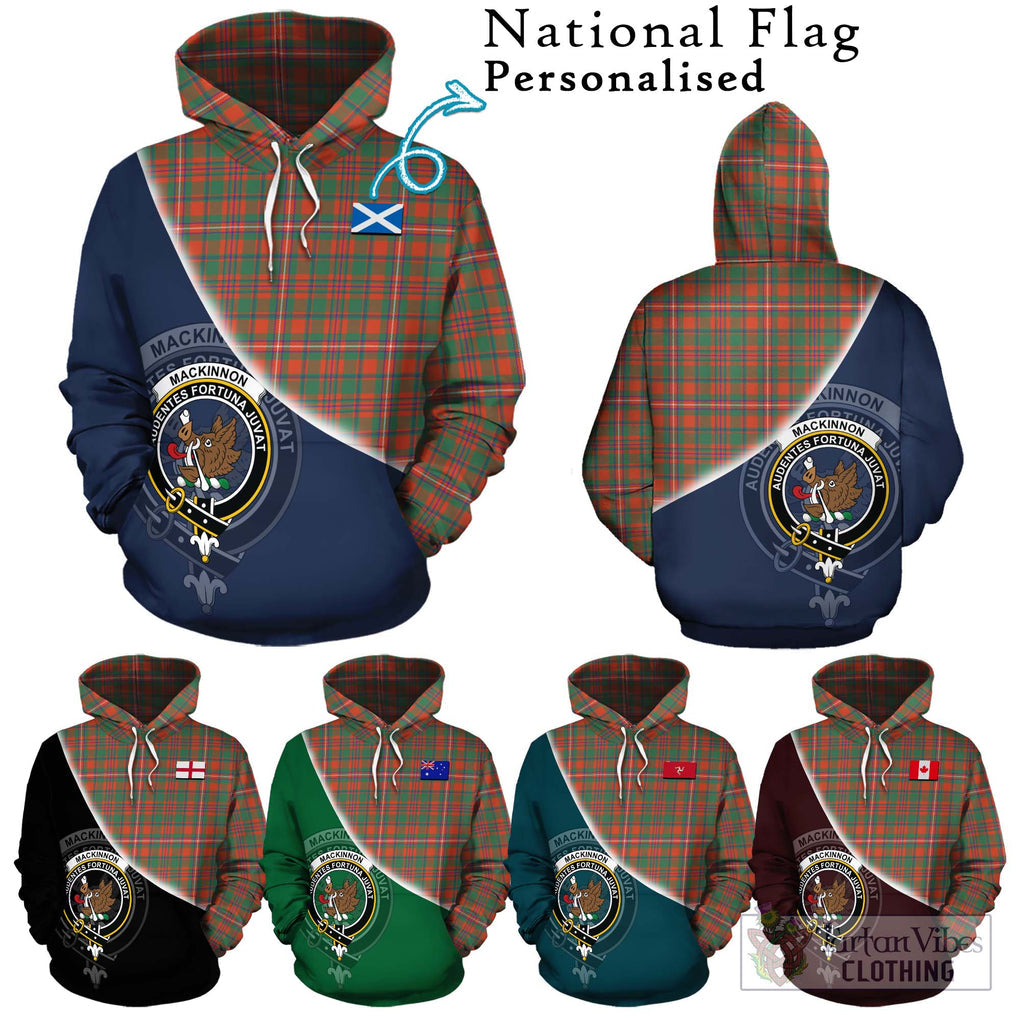 MacKinnon Ancient Tartan Hoodie with Personalised National Flag and Family Crest Half Style Zip Hoodie - Tartanvibesclothing Shop