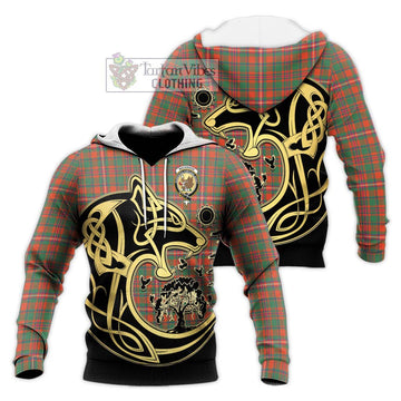 MacKinnon Ancient Tartan Knitted Hoodie with Family Crest Celtic Wolf Style