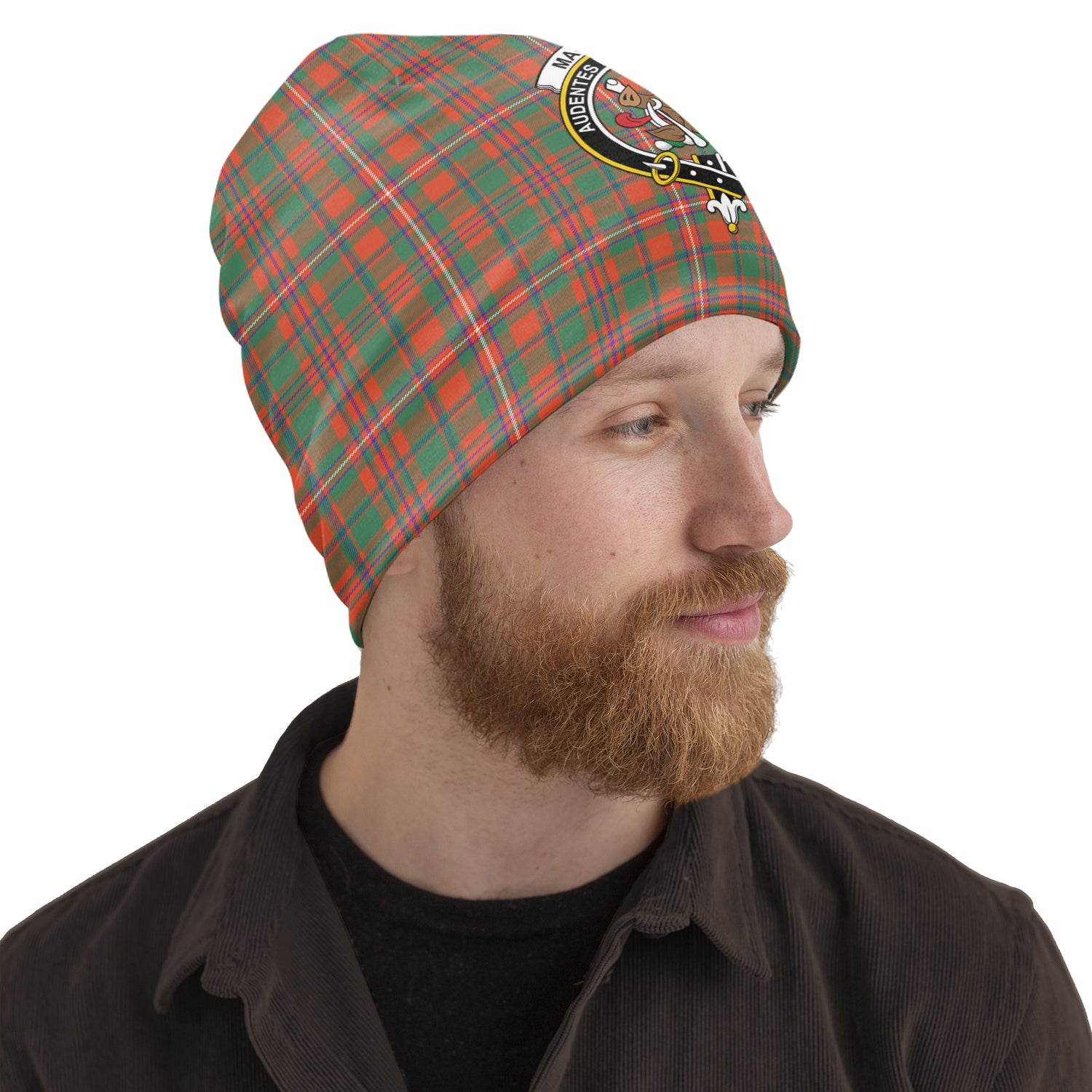 MacKinnon Ancient Tartan Beanies Hat with Family Crest One Size 10.5*10.2 inches - Tartan Vibes Clothing