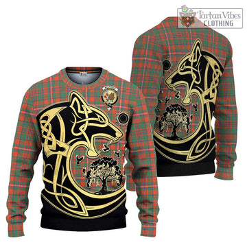 MacKinnon Ancient Tartan Ugly Sweater with Family Crest Celtic Wolf Style