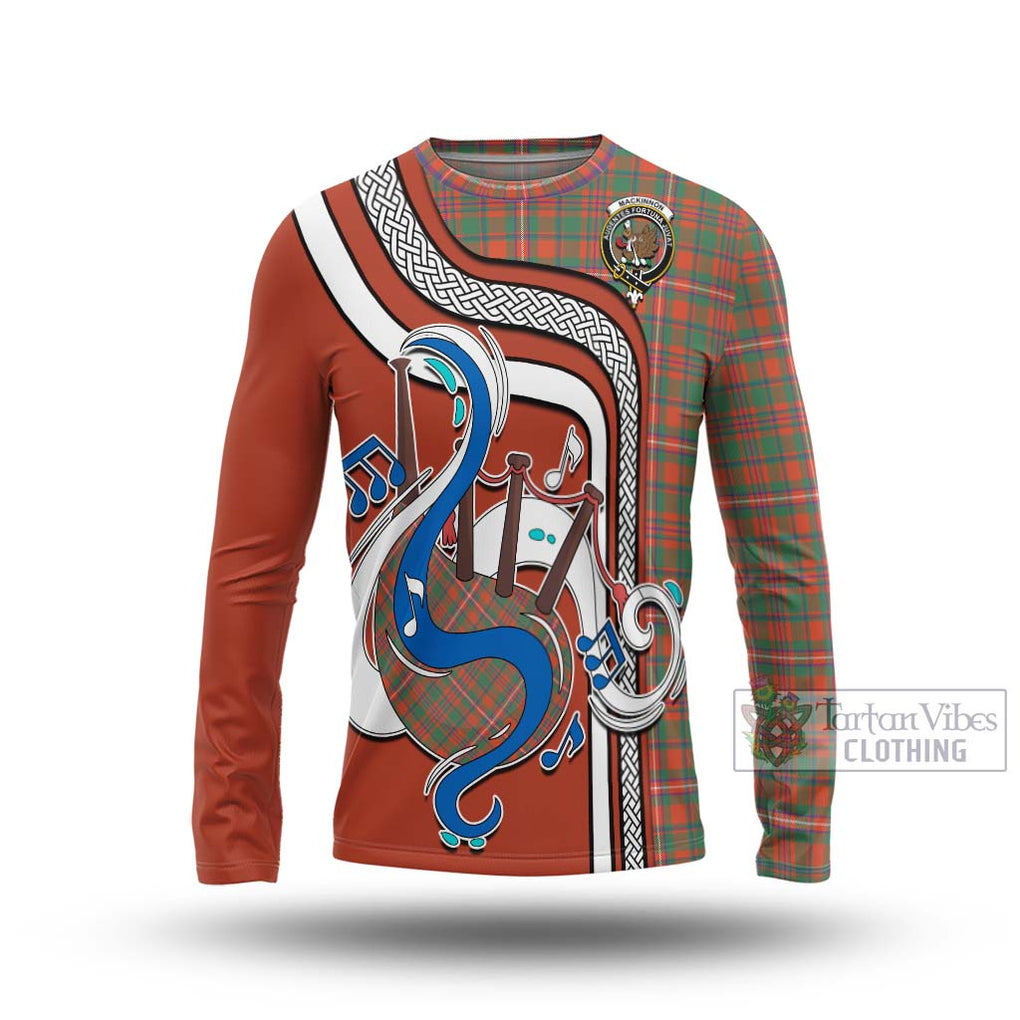 Tartan Vibes Clothing MacKinnon Ancient Tartan Long Sleeve T-Shirt with Epic Bagpipe Style