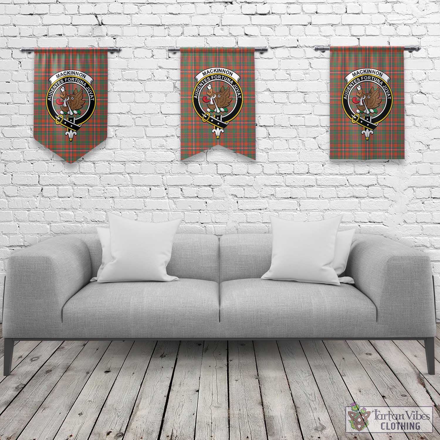 Tartan Vibes Clothing MacKinnon Ancient Tartan Gonfalon, Tartan Banner with Family Crest