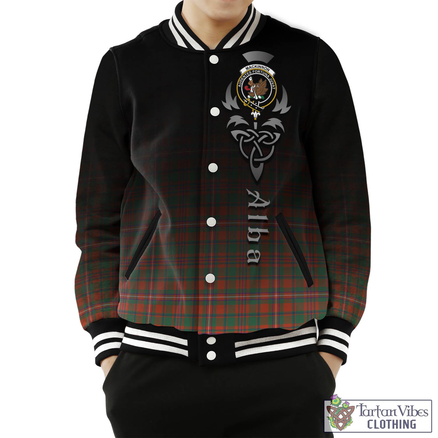 Tartan Vibes Clothing MacKinnon Ancient Tartan Baseball Jacket Featuring Alba Gu Brath Family Crest Celtic Inspired