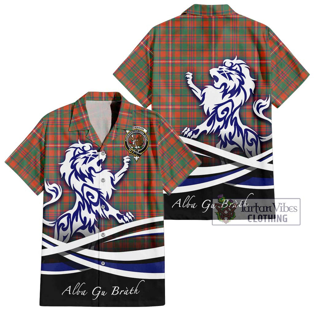 MacKinnon Ancient Tartan Short Sleeve Button Shirt with Alba Gu Brath Regal Lion Emblem Kid - Tartanvibesclothing Shop