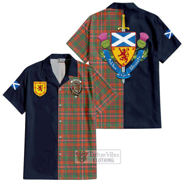 MacKinnon Ancient Tartan Short Sleeve Button Shirt Alba with Scottish Lion Royal Arm Half Style