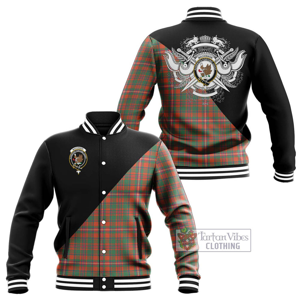 MacKinnon Ancient Tartan Baseball Jacket with Family Crest and Military Logo Style Unisex - Tartanvibesclothing Shop