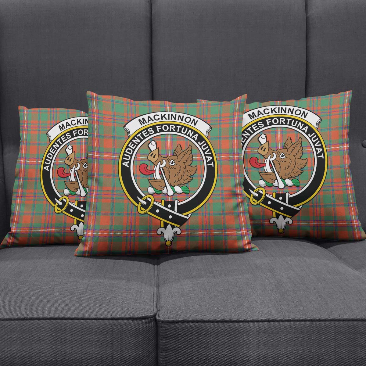 MacKinnon Ancient Tartan Pillow Cover with Family Crest Square Pillow Cover - Tartanvibesclothing