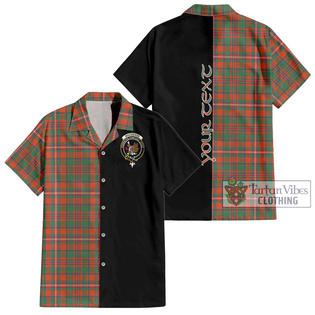 MacKinnon Ancient Tartan Short Sleeve Button Shirt with Family Crest and Half Of Me Style Kid - Tartanvibesclothing Shop