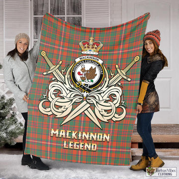 MacKinnon Ancient Tartan Blanket with Clan Crest and the Golden Sword of Courageous Legacy