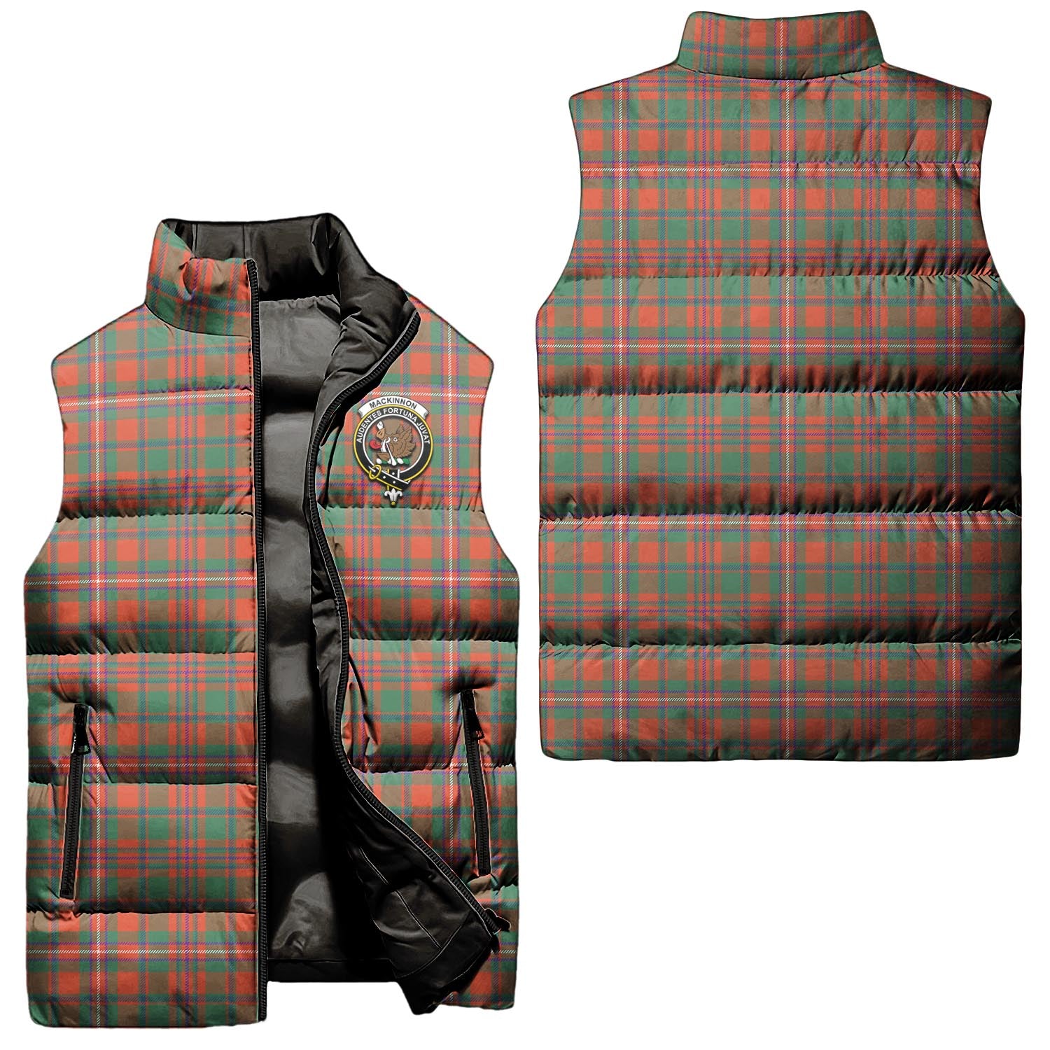 MacKinnon Ancient Tartan Sleeveless Puffer Jacket with Family Crest Unisex - Tartanvibesclothing