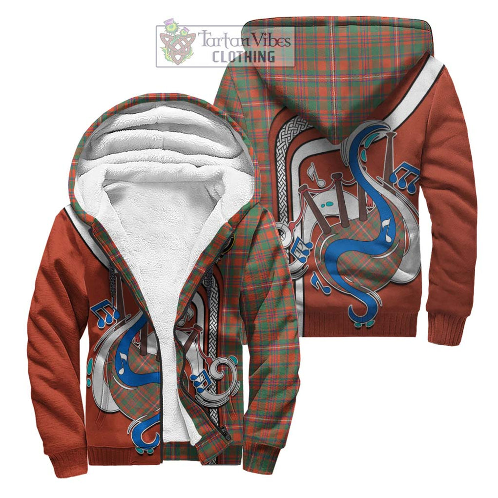 MacKinnon Ancient Tartan Sherpa Hoodie with Epic Bagpipe Style Unisex S - Tartanvibesclothing Shop