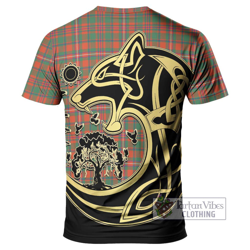 MacKinnon Ancient Tartan T-Shirt with Family Crest Celtic Wolf Style - Tartan Vibes Clothing