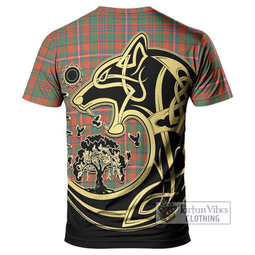 MacKinnon Ancient Tartan T-Shirt with Family Crest Celtic Wolf Style