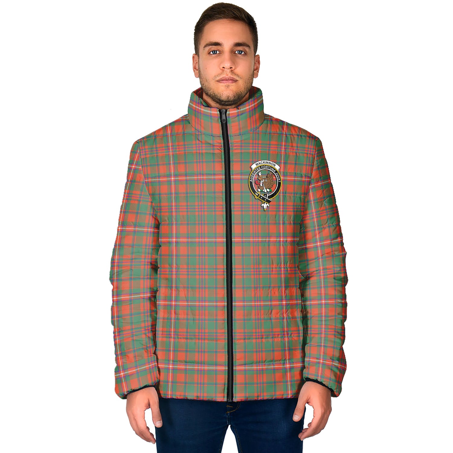 MacKinnon Ancient Tartan Padded Jacket with Family Crest - Tartan Vibes Clothing