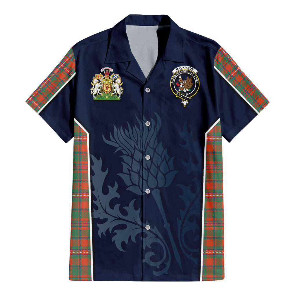 Tartan Vibes Clothing MacKinnon Ancient Tartan Short Sleeve Button Up Shirt with Family Crest and Scottish Thistle Vibes Sport Style