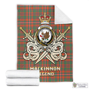 MacKinnon Ancient Tartan Blanket with Clan Crest and the Golden Sword of Courageous Legacy