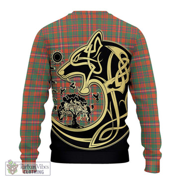 MacKinnon Ancient Tartan Ugly Sweater with Family Crest Celtic Wolf Style