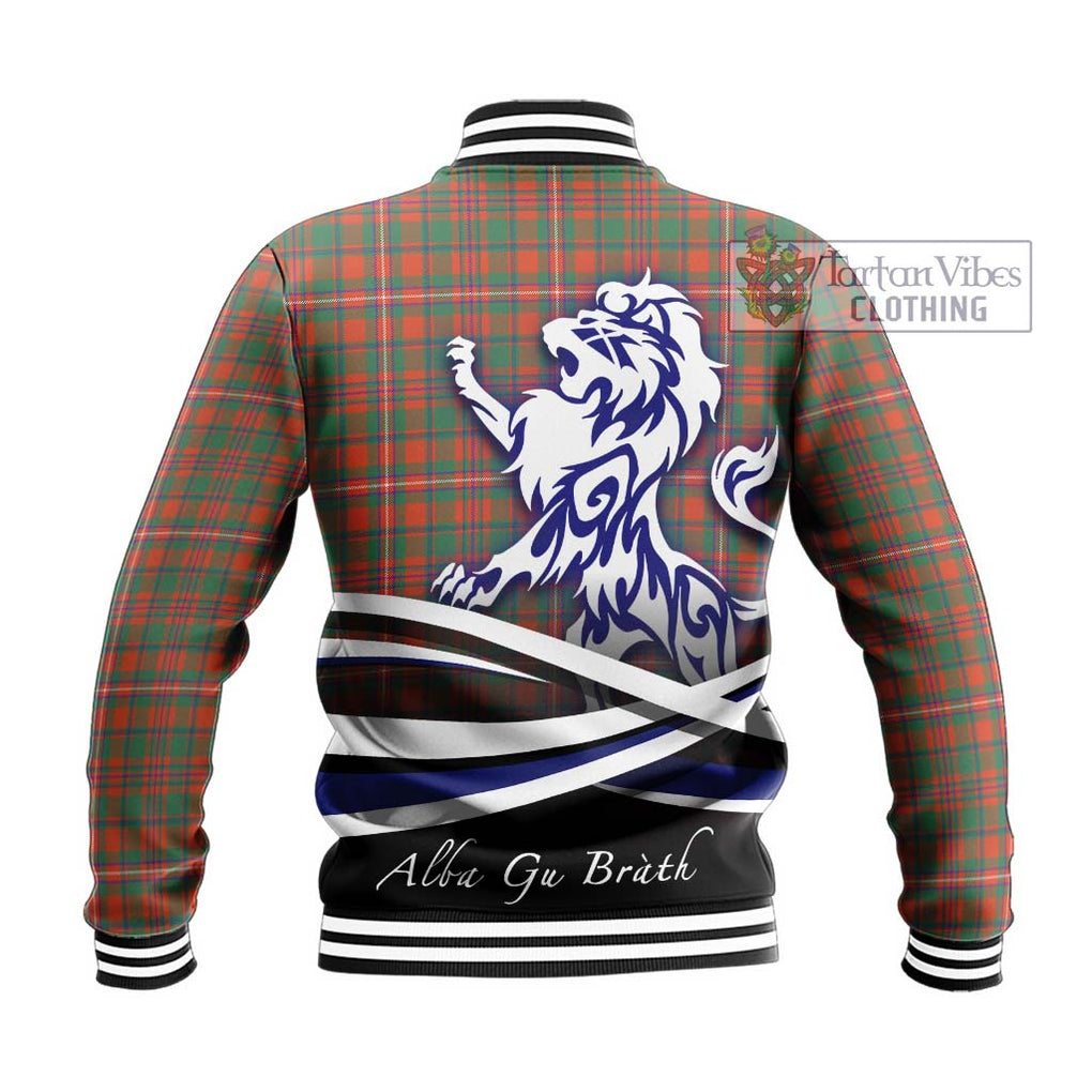 MacKinnon Ancient Tartan Baseball Jacket with Alba Gu Brath Regal Lion Emblem - Tartanvibesclothing Shop