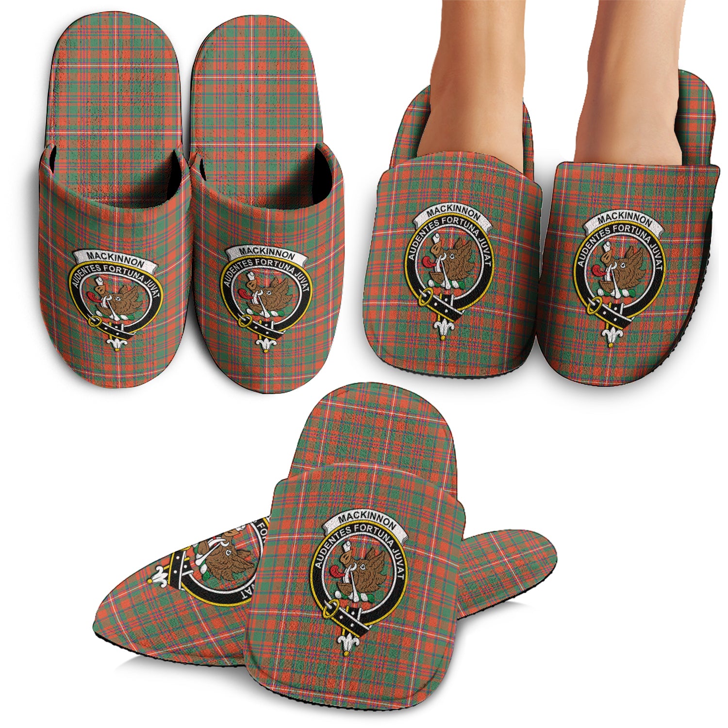 MacKinnon Ancient Tartan Home Slippers with Family Crest - Tartanvibesclothing