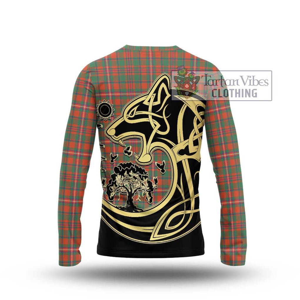 MacKinnon Ancient Tartan Long Sleeve T-Shirt with Family Crest Celtic Wolf Style - Tartan Vibes Clothing