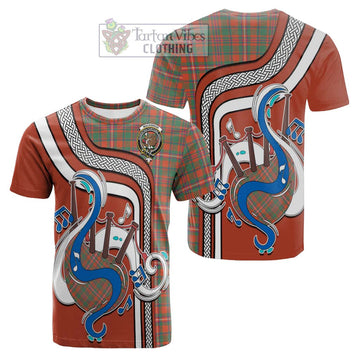 MacKinnon Ancient Tartan Cotton T-shirt with Epic Bagpipe Style