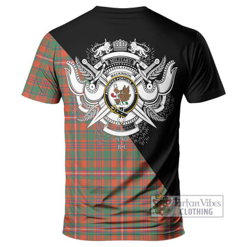 MacKinnon Ancient Tartan T-Shirt with Family Crest and Military Logo Style