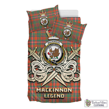 MacKinnon Ancient Tartan Bedding Set with Clan Crest and the Golden Sword of Courageous Legacy