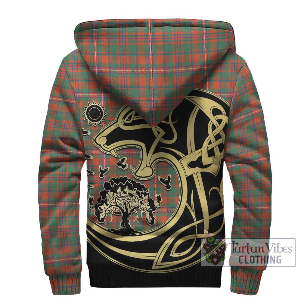 MacKinnon Ancient Tartan Sherpa Hoodie with Family Crest Celtic Wolf Style - Tartan Vibes Clothing