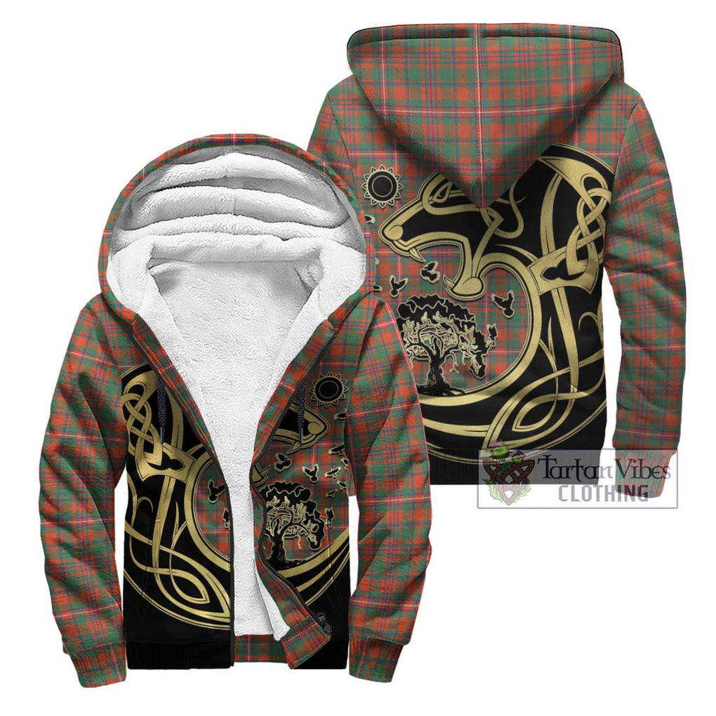 MacKinnon Ancient Tartan Sherpa Hoodie with Family Crest Celtic Wolf Style Unisex - Tartan Vibes Clothing