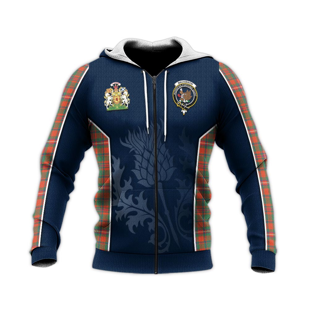 Tartan Vibes Clothing MacKinnon Ancient Tartan Knitted Hoodie with Family Crest and Scottish Thistle Vibes Sport Style