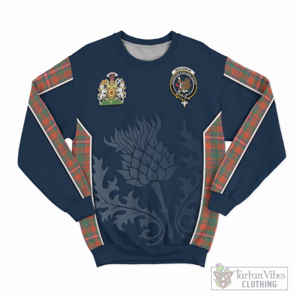 Tartan Vibes Clothing MacKinnon Ancient Tartan Sweatshirt with Family Crest and Scottish Thistle Vibes Sport Style