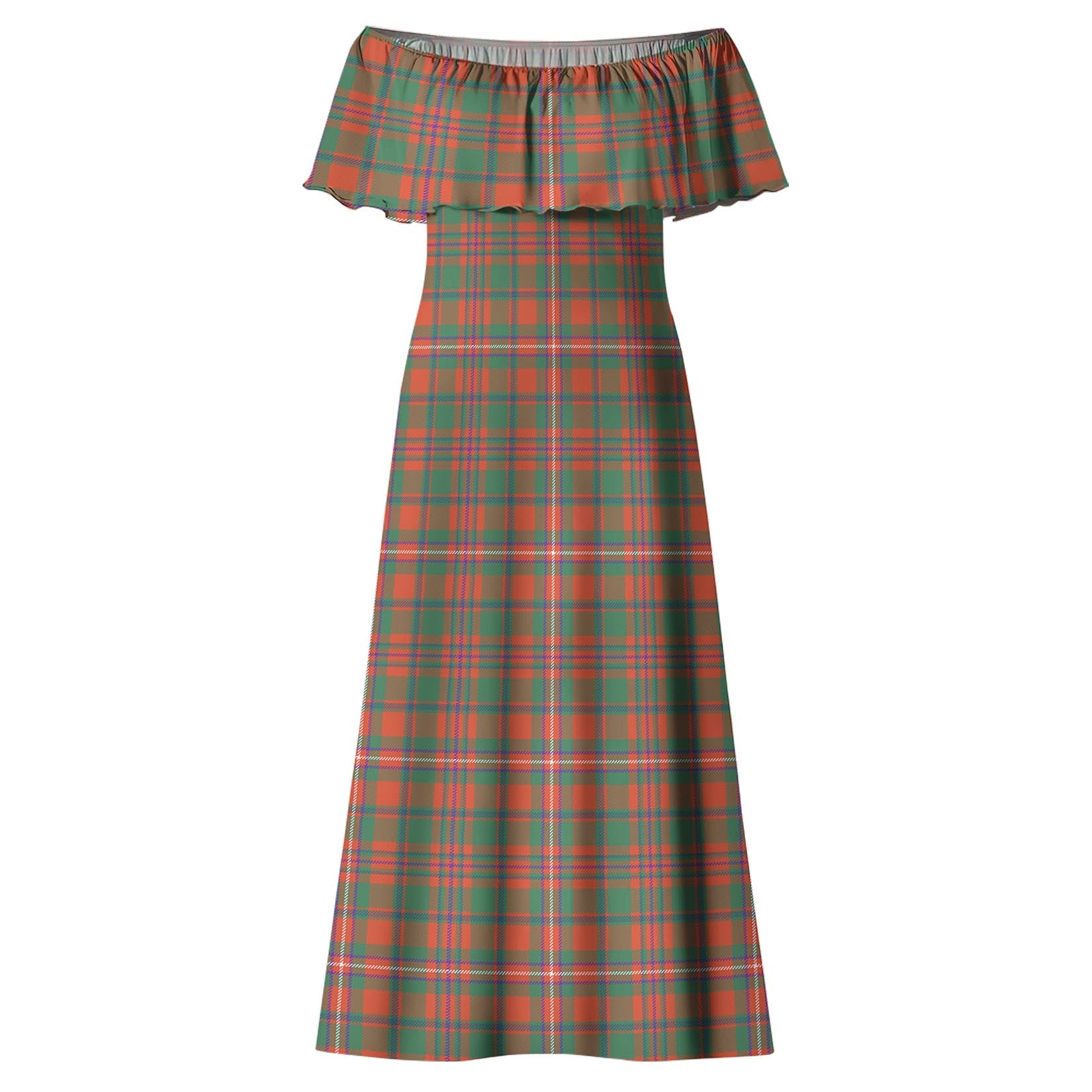 MacKinnon Ancient Tartan Off Shoulder Long Dress - Tartanvibesclothing