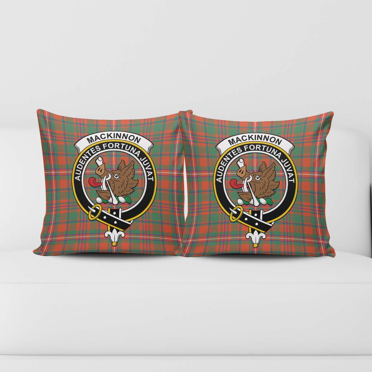 MacKinnon Ancient Tartan Pillow Cover with Family Crest - Tartanvibesclothing